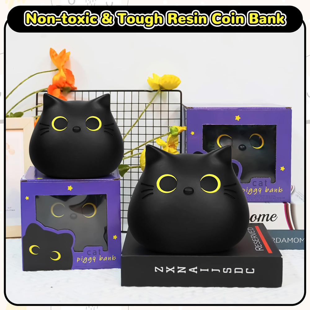 JIZWPOOM sleek black cat money box, decorative and practical.