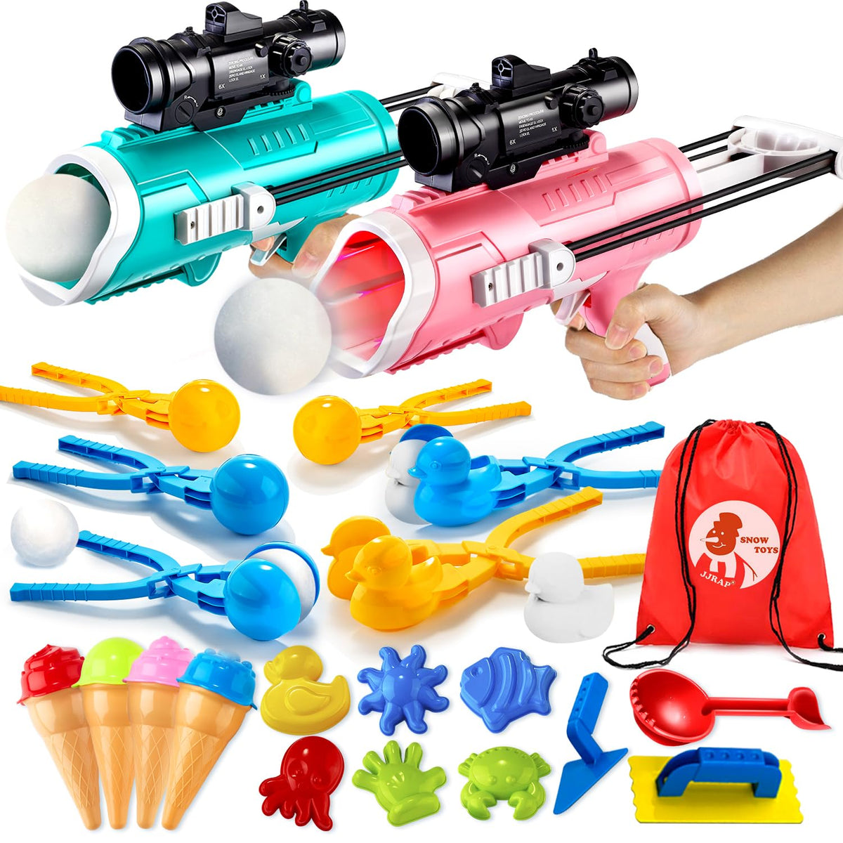 JJRAP snowball launcher gun with adjustable settings for fast, safe snowball play