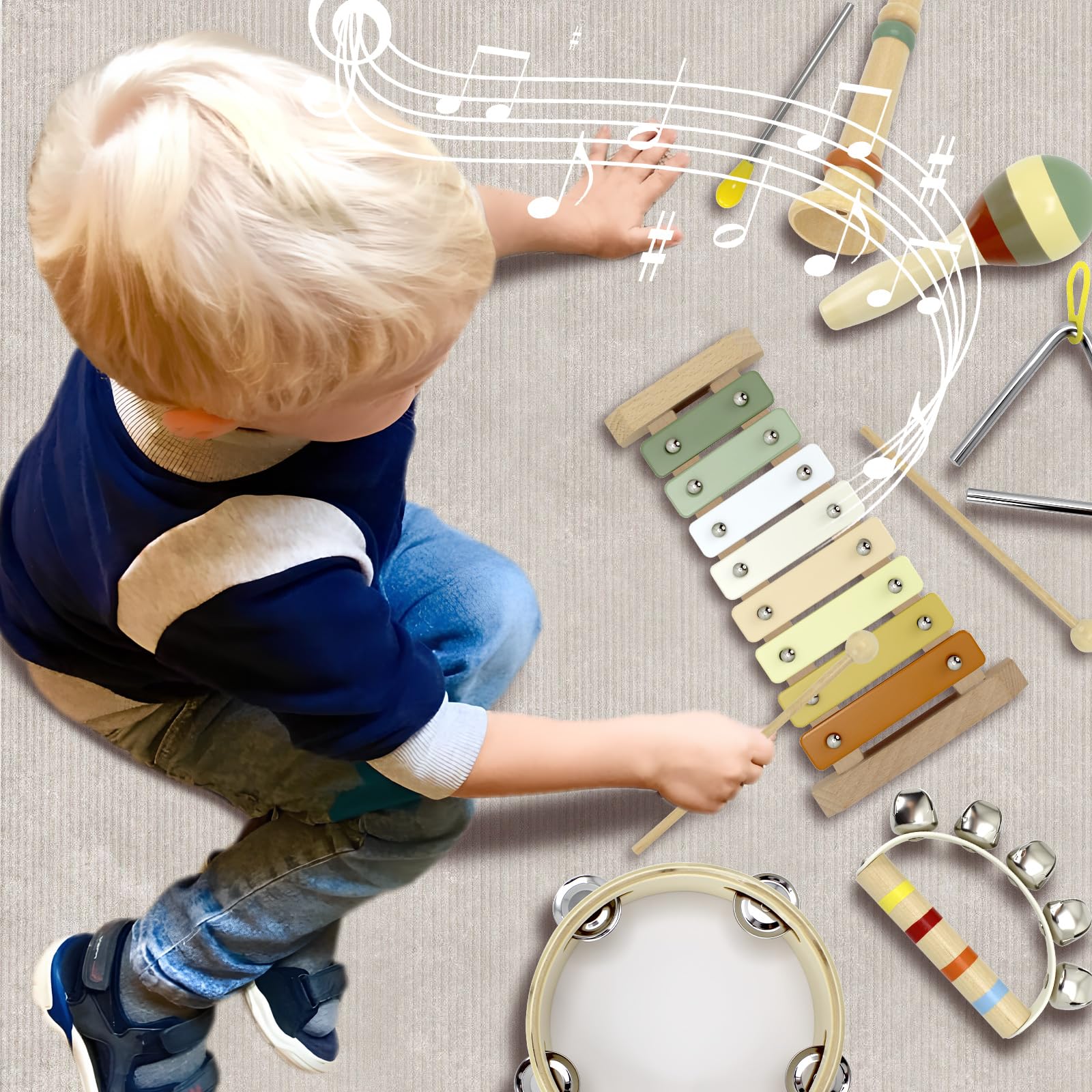 JJXUANER wooden sticks support rhythm play and hand-eye coordination.
