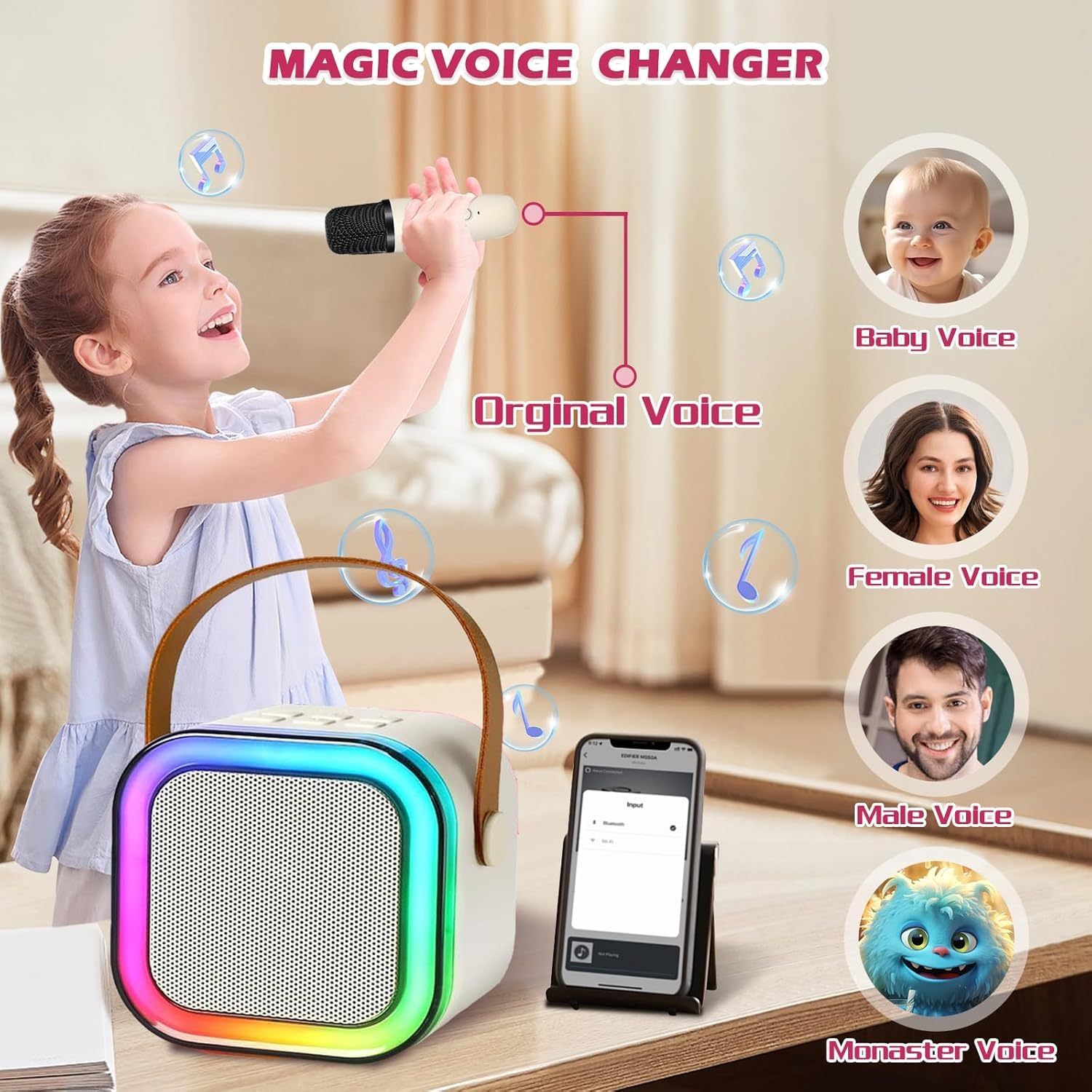 JJYEITUO karaoke machine beige 2mic long battery life for play