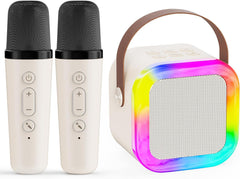 JJYEITUO karaoke machine beige 2mic front view for home party use