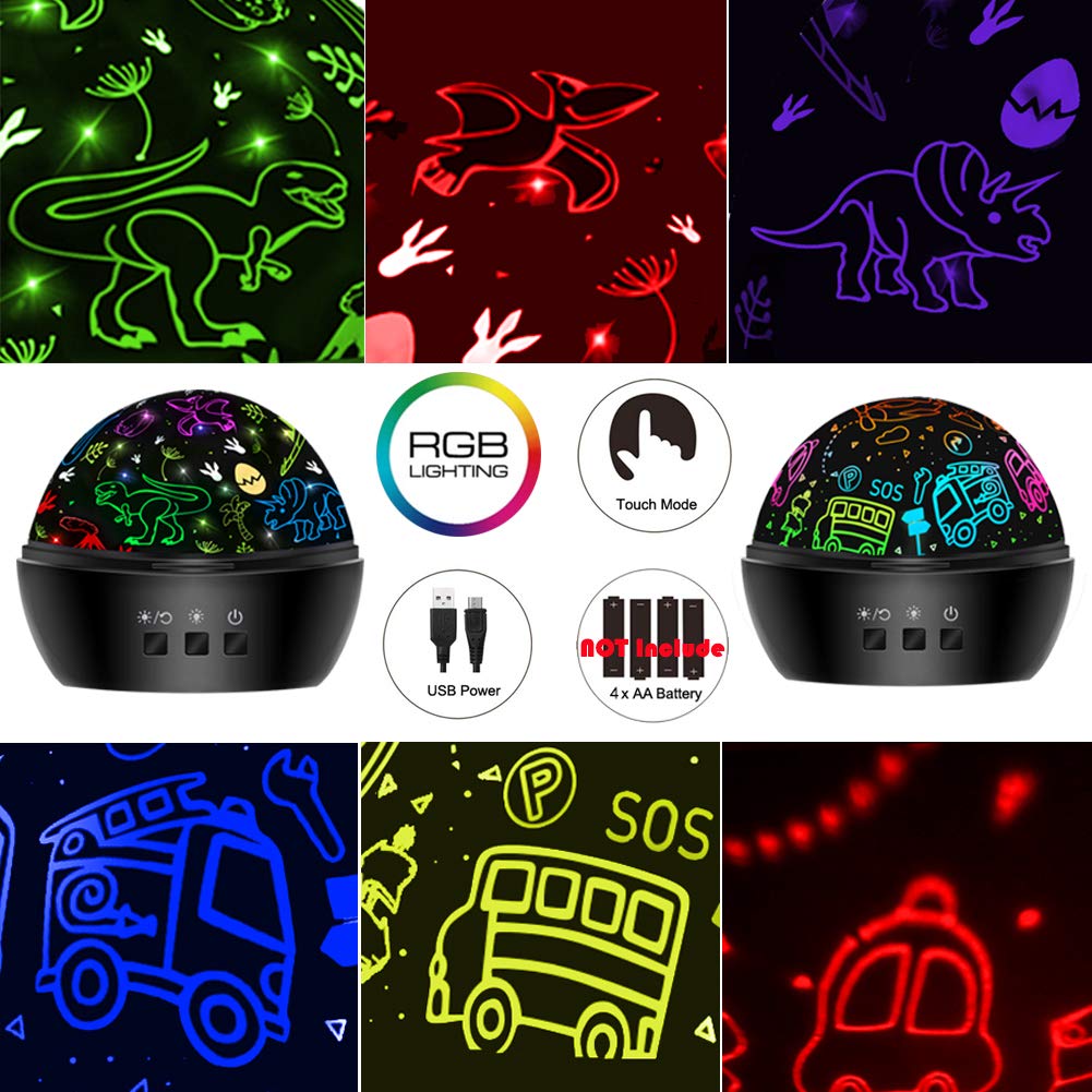 JKGIFTS dino projection lamp showing 16 colors for colorful room ambience