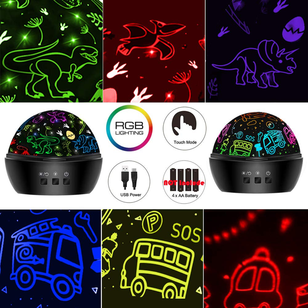 JKGIFTS dino projection lamp showing 16 colors for colorful room ambience