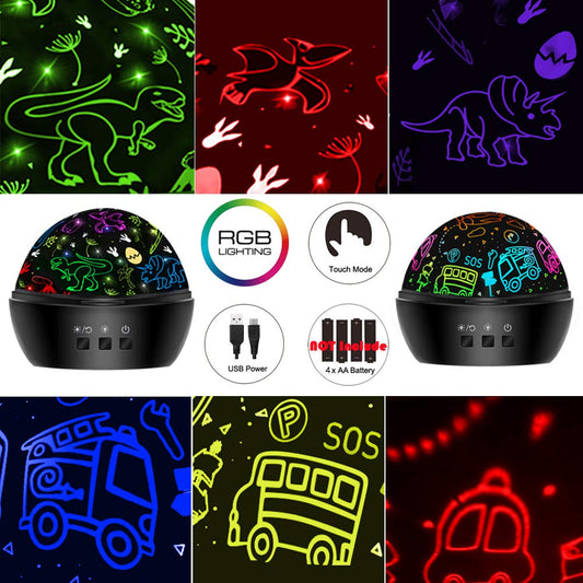 JKGIFTS dino projection lamp showing 16 colors for colorful room ambience