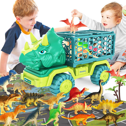 JKGIFTS Dinosaur Truck Toy front view with realistic Triceratops styling.