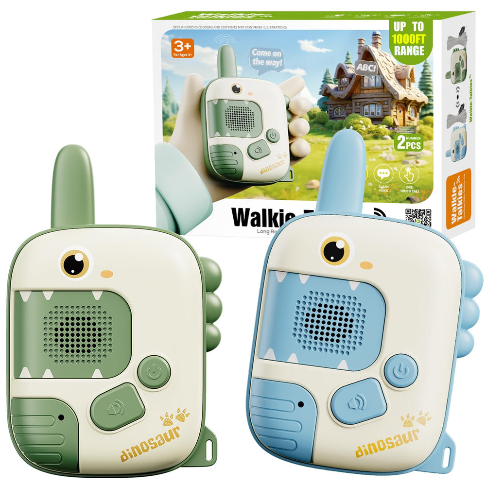 JKGIFTS dinosaur walkie talkies 2-pack for kids, clear communication during outdoor adventures.
