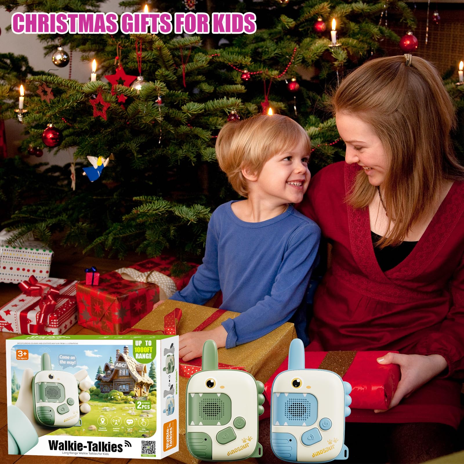 JKGIFTS gift-ready dinosaur walkie talkies ideal for birthdays and holidays.