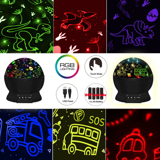 JKGIFTS LED dinosaur projector with 16 color options for vibrant bedtimes.