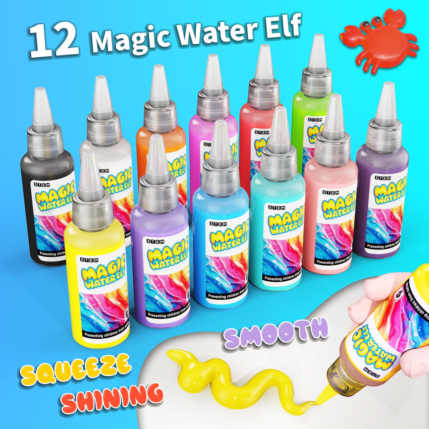 JKGIFTS Magic Water Gel 12 colors row, vibrant sensory play options for budding artists