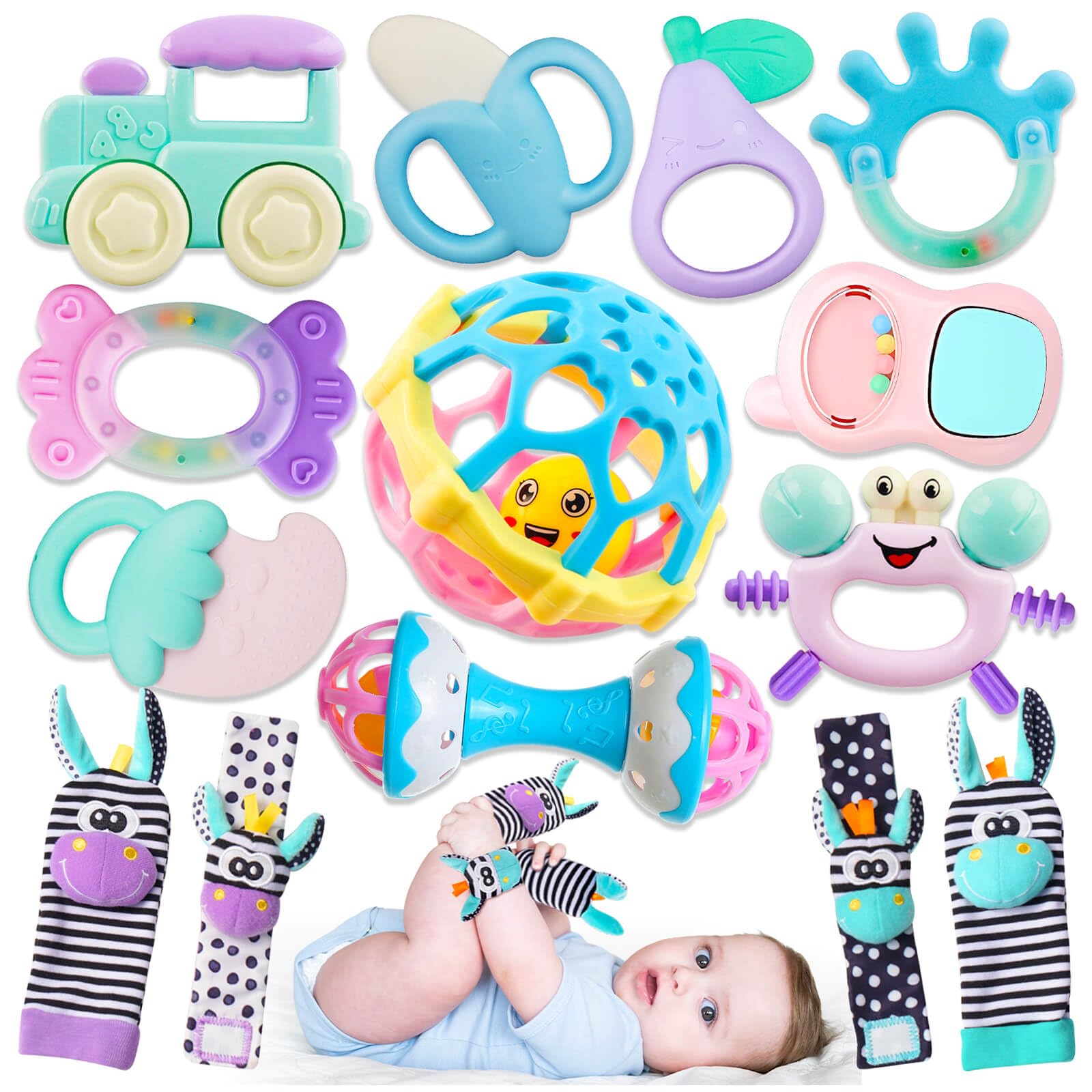 JKHEPL baby rattle set with soft handles for easy grasp and exploration.