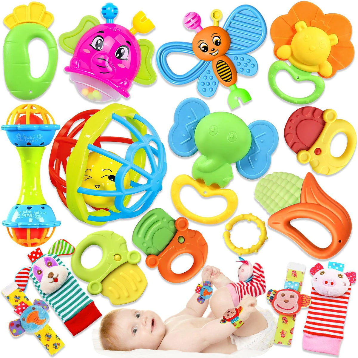 JKHEPL baby rattle set with bright colors and gentle sounds for curious infants