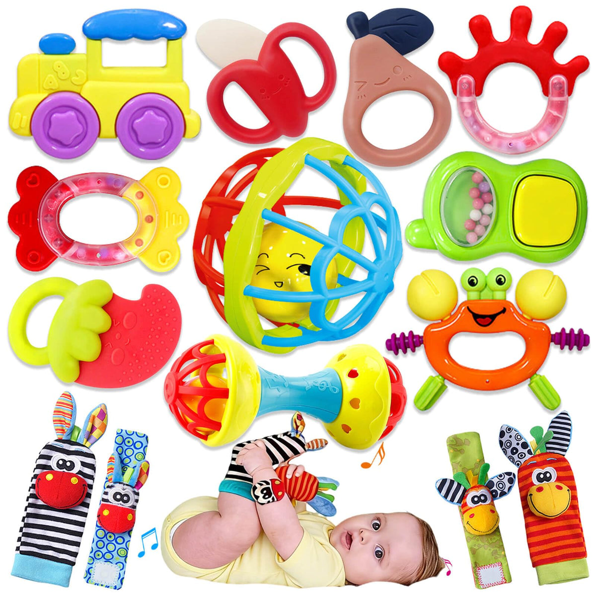 JKHEPL baby toys rattle set front view supports early grasp and sensory exploration.
