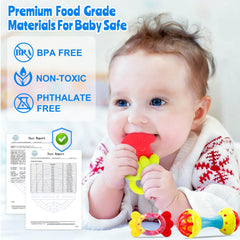 JKHEPL baby toys teether figures in hand demonstrates early grip and soothing relief.