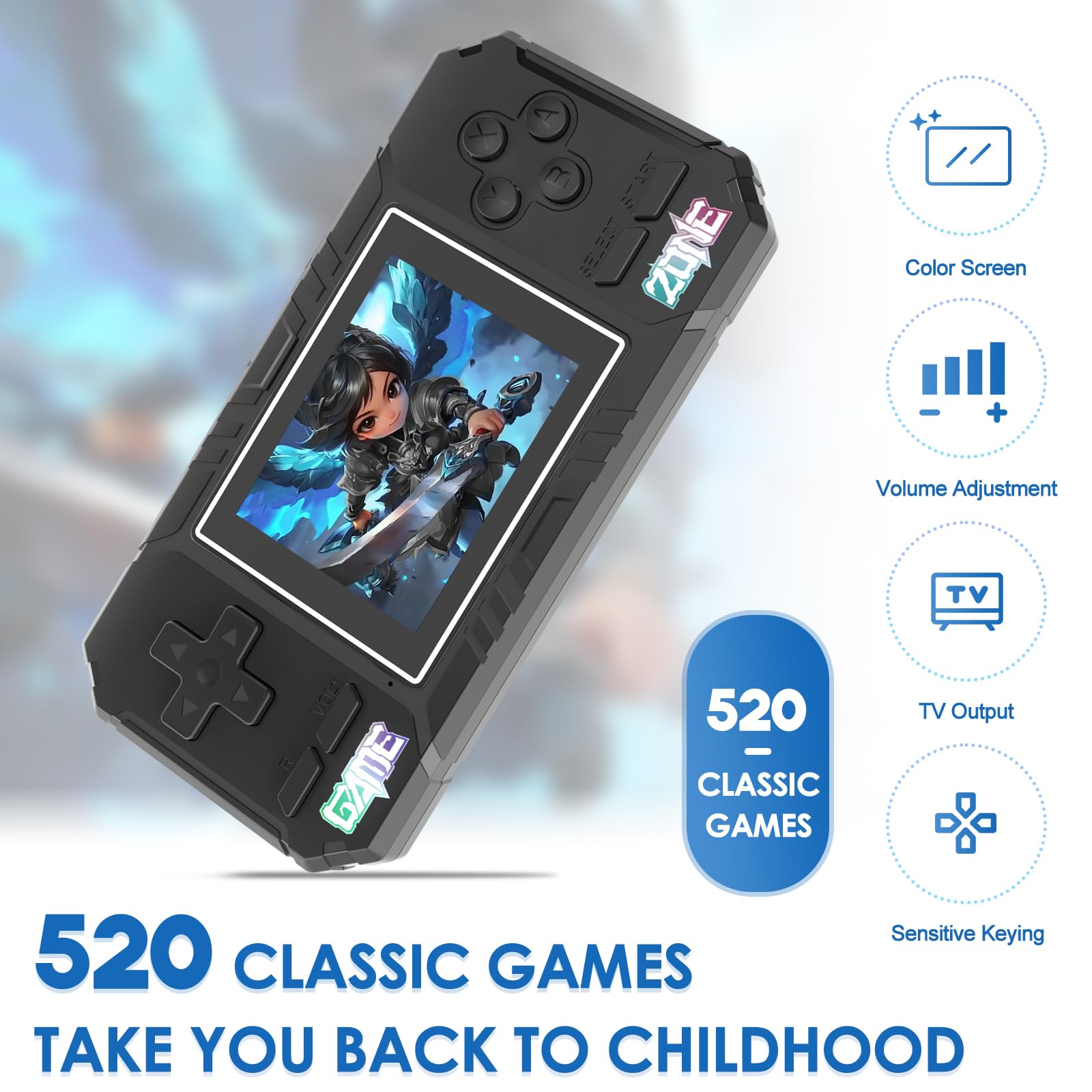 JKV handheld console side buttons ready for responsive gaming sessions