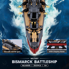 Rotating gun turrets detail on JMBricklayer Bismarck model for realistic display.