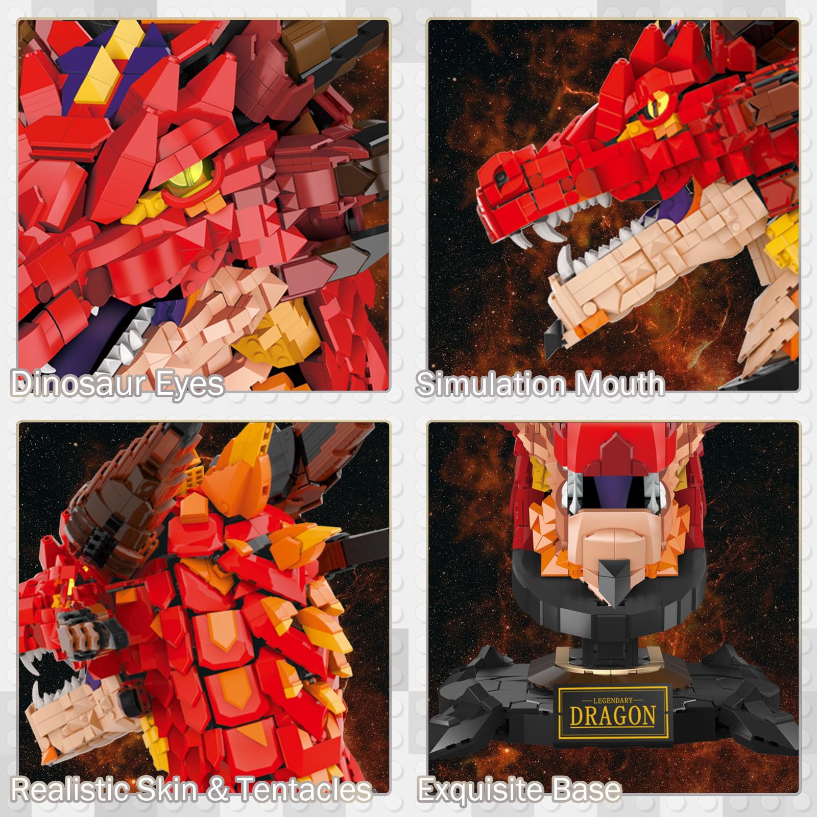 JMBricklayer dragon head texture detail emphasizes craftsmanship and collectible appeal.