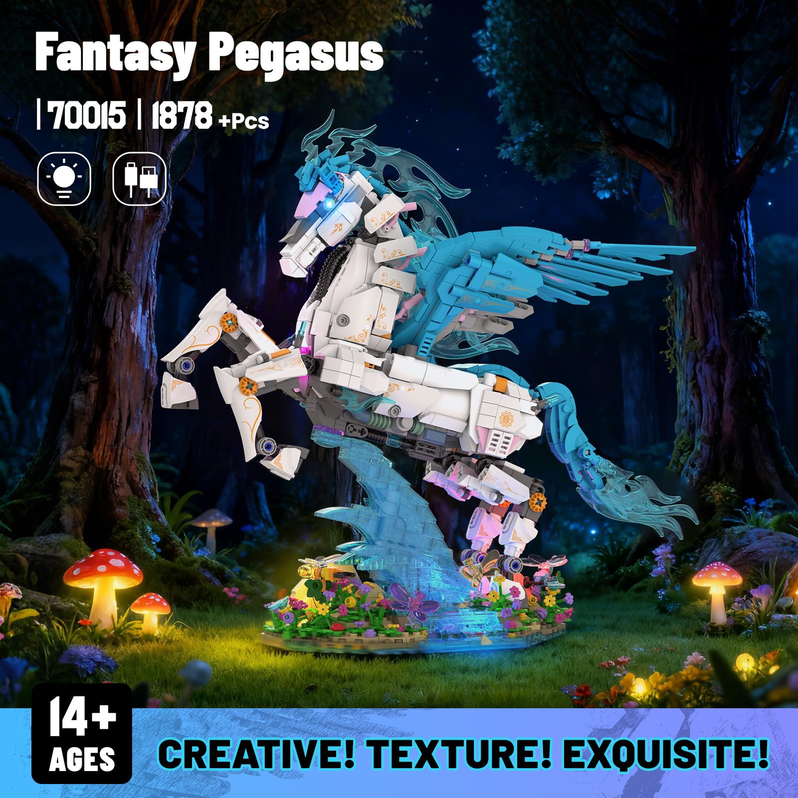 JMBricklayer Pegasus base with delicate flowers and waves complements home decor