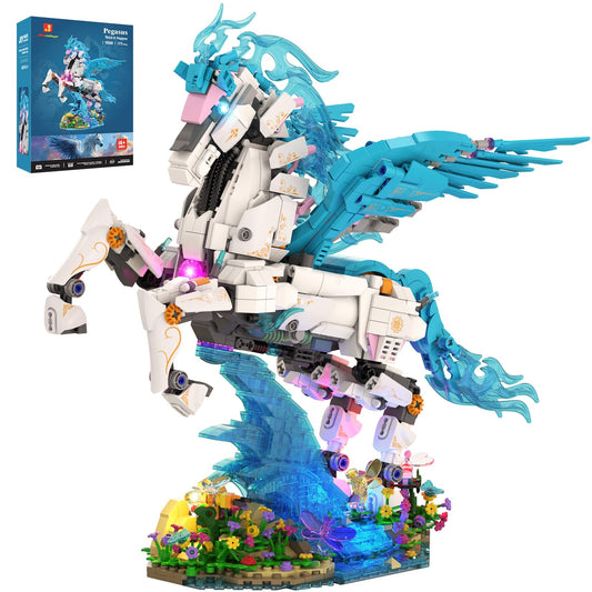 JMBricklayer Pegasus building set lit on display adds calming ambient glow