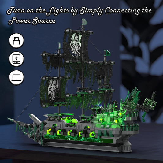 JMBricklayer ghost ship showcases the Flying Dutchman motif for dramatic shelf decor.
