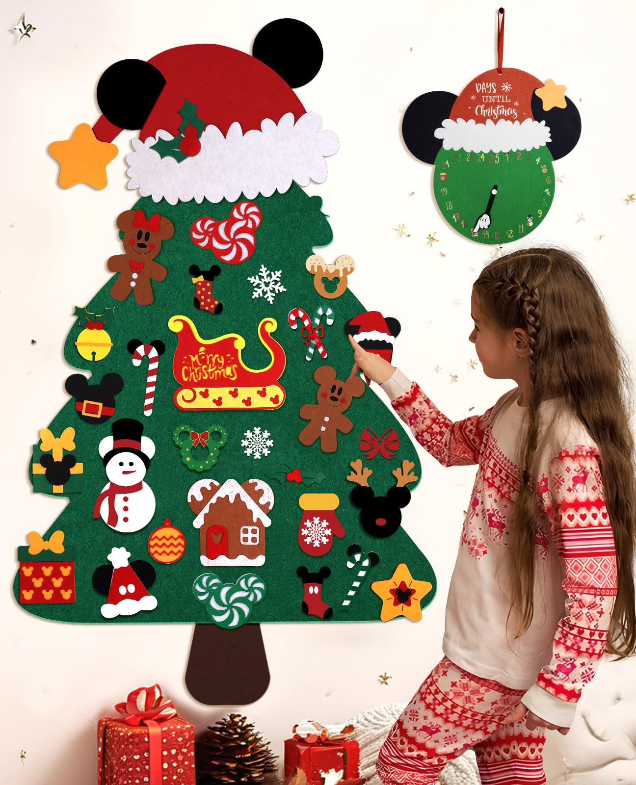 JMHACHY felt Christmas tree on wall adds festive charm.