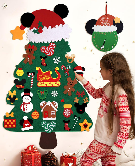 JMHACHY felt Christmas tree on wall adds festive charm.