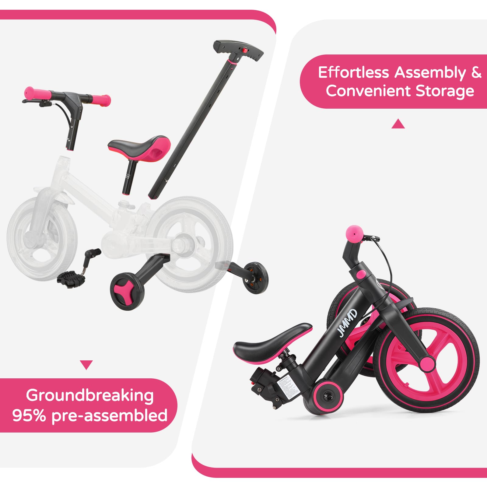 JMMD 6-in-1 12-inch wheels tackle all terrains with grip.