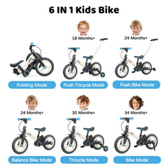 JMMD 6-in-1 toddler bike adjustable seat supports growing comfort.