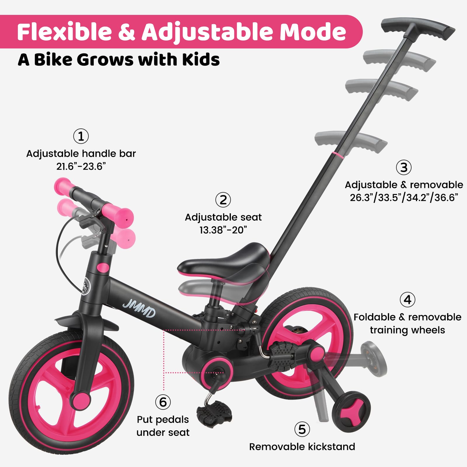 JMMD 6-in-1 hand brake enables responsive stopping.