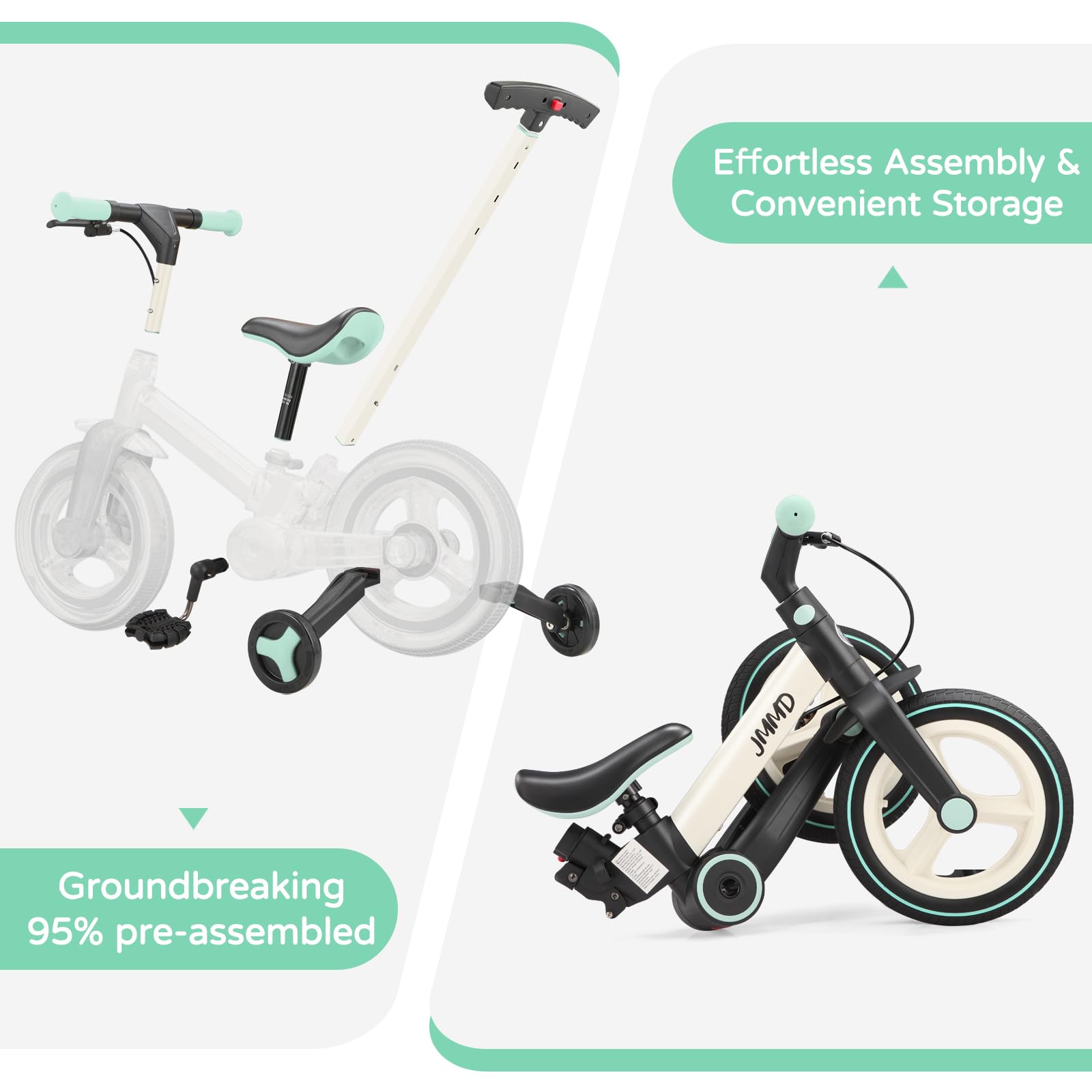 JMMD 6-in-1 kickstand keeps the bike upright between rides.