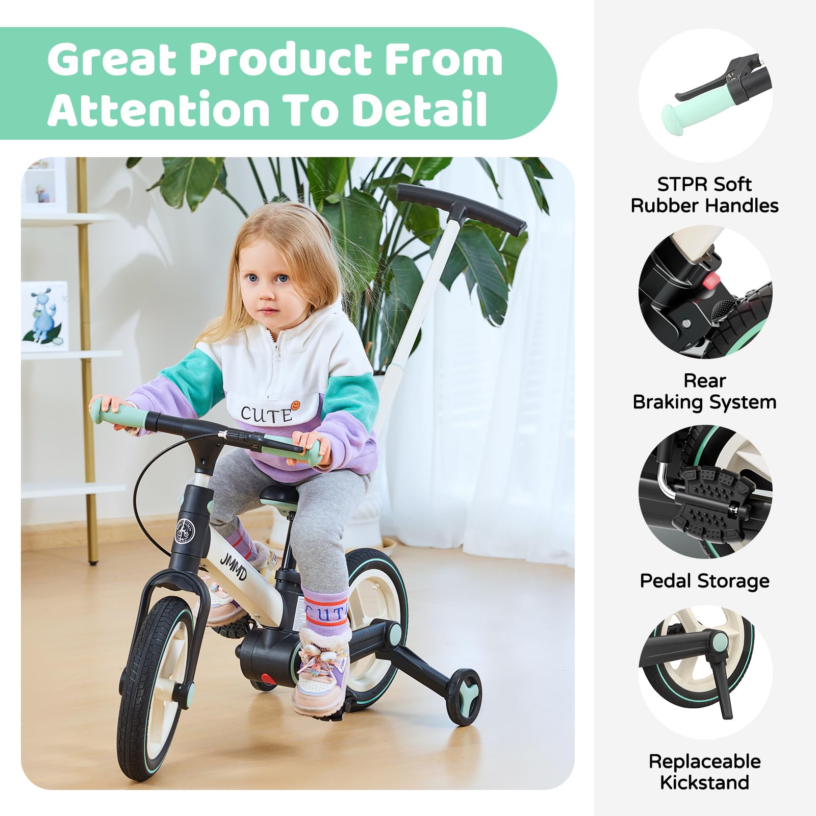 JMMD 6-in-1 training wheels support early balance for new riders.