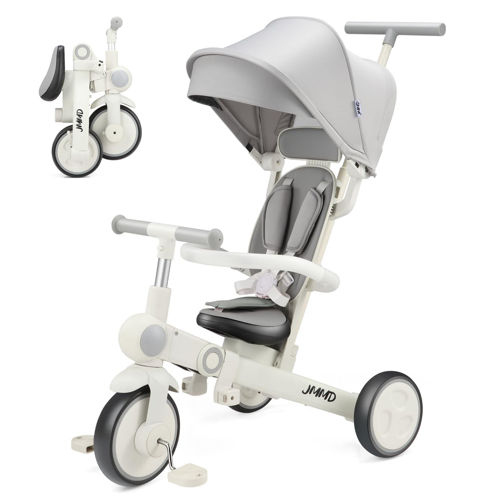 JMMD front view of assembled tricycle showing features and portability benefit