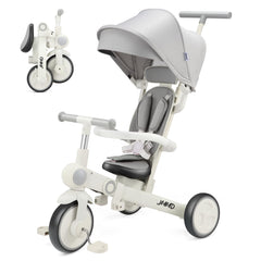JMMD front view of assembled tricycle showing features and portability benefit