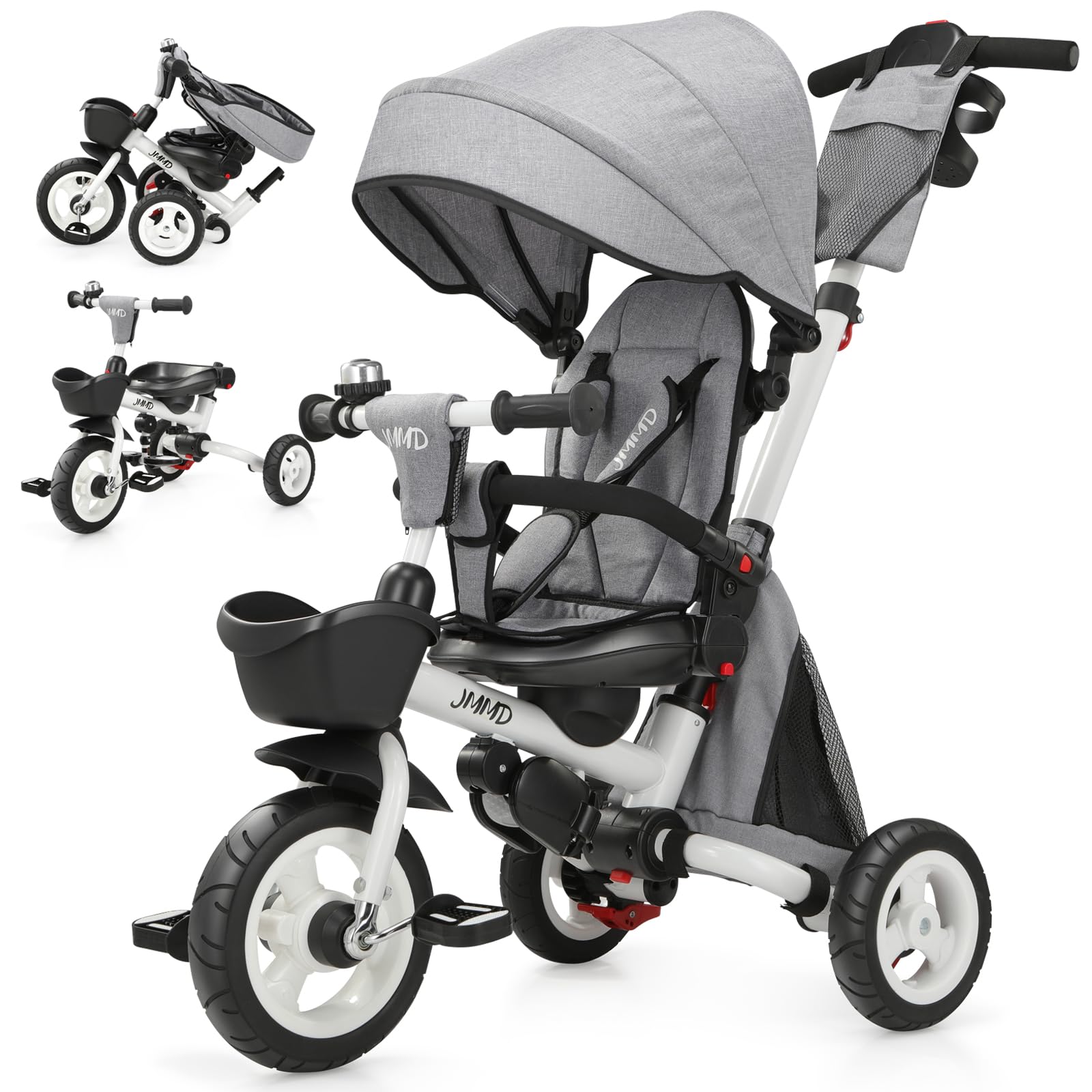 JMMD front view of folded tricycle showing compact storage benefit