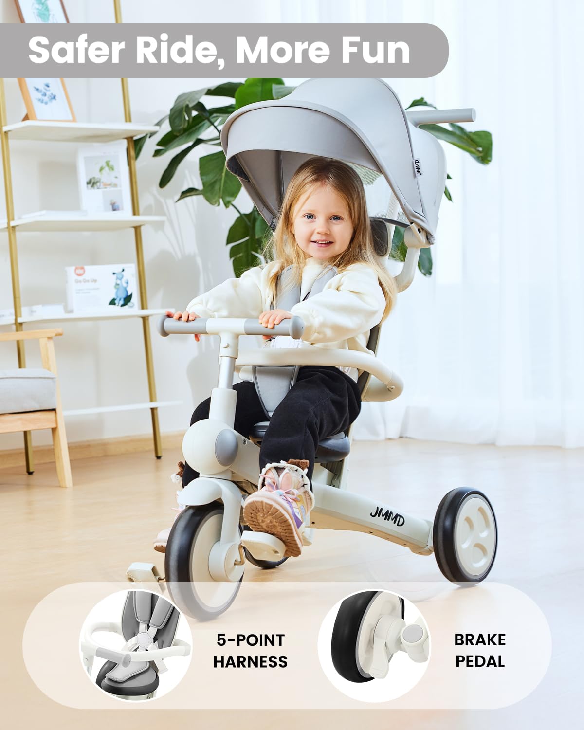 JMMD adjustable parent handle illustrating ergonomic height benefit