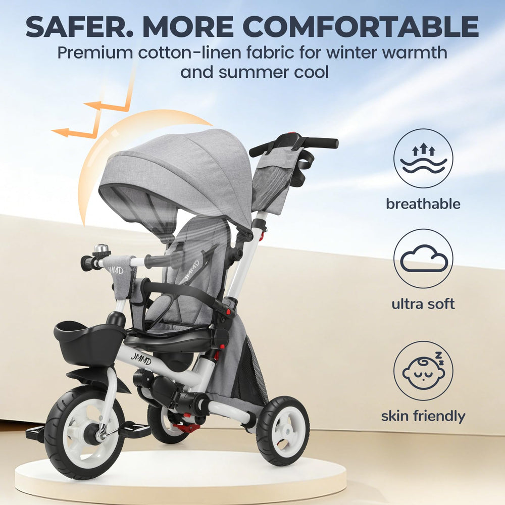 JMMD side profile with canopy up offering sun protection benefit