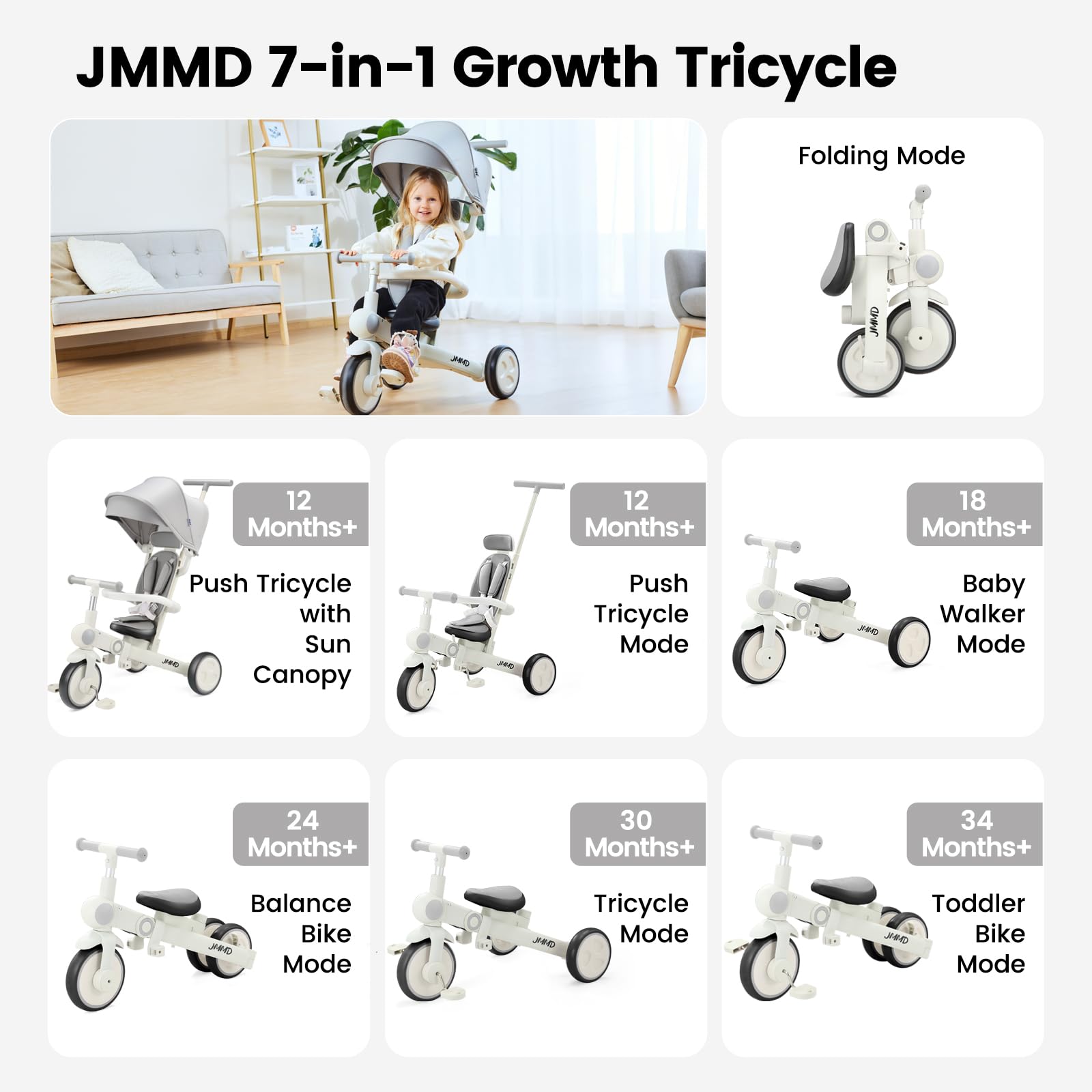JMMD folded tricycle side profile demonstrating compact storage advantage