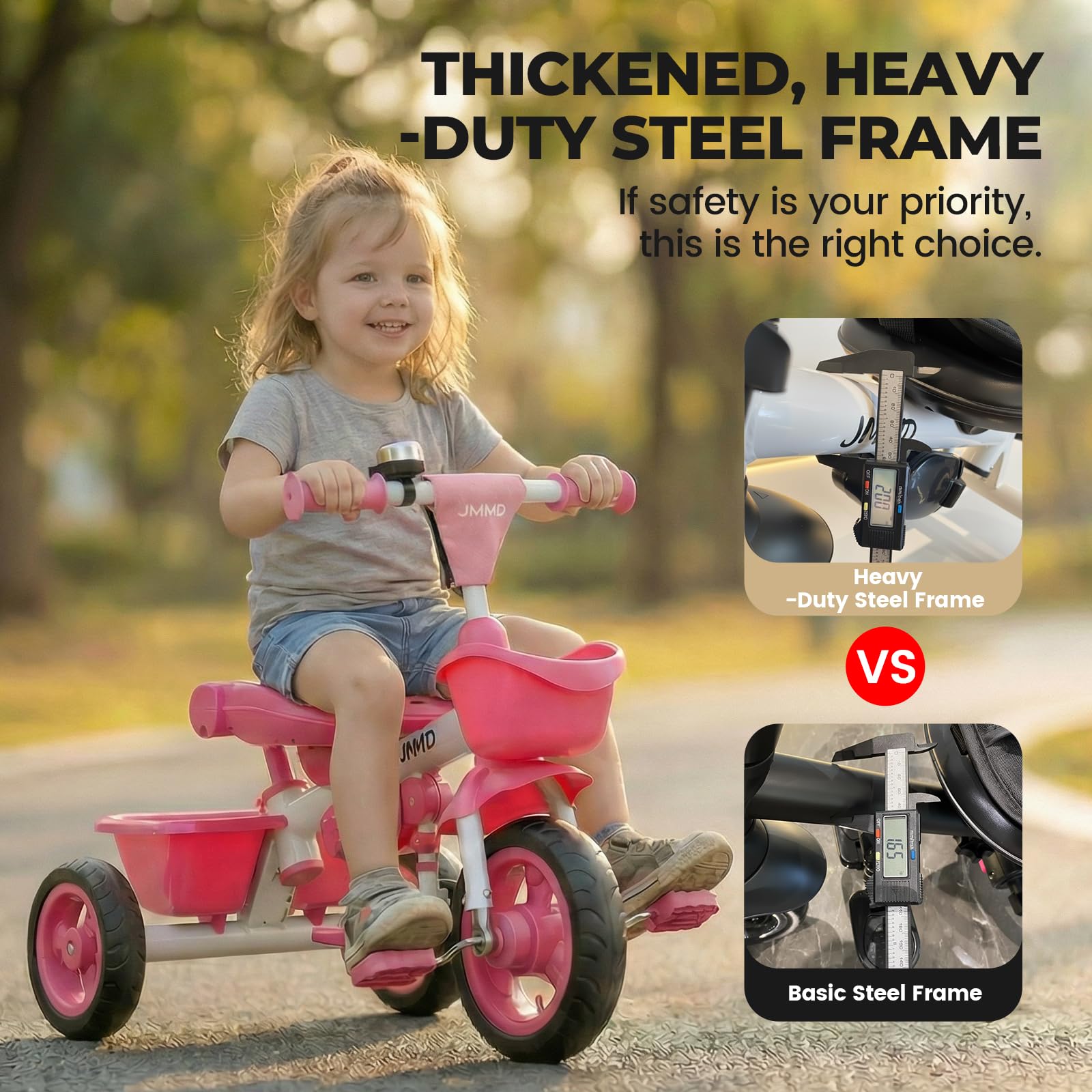 JMMD canopy and 3-point harness protecting child from sun and movement