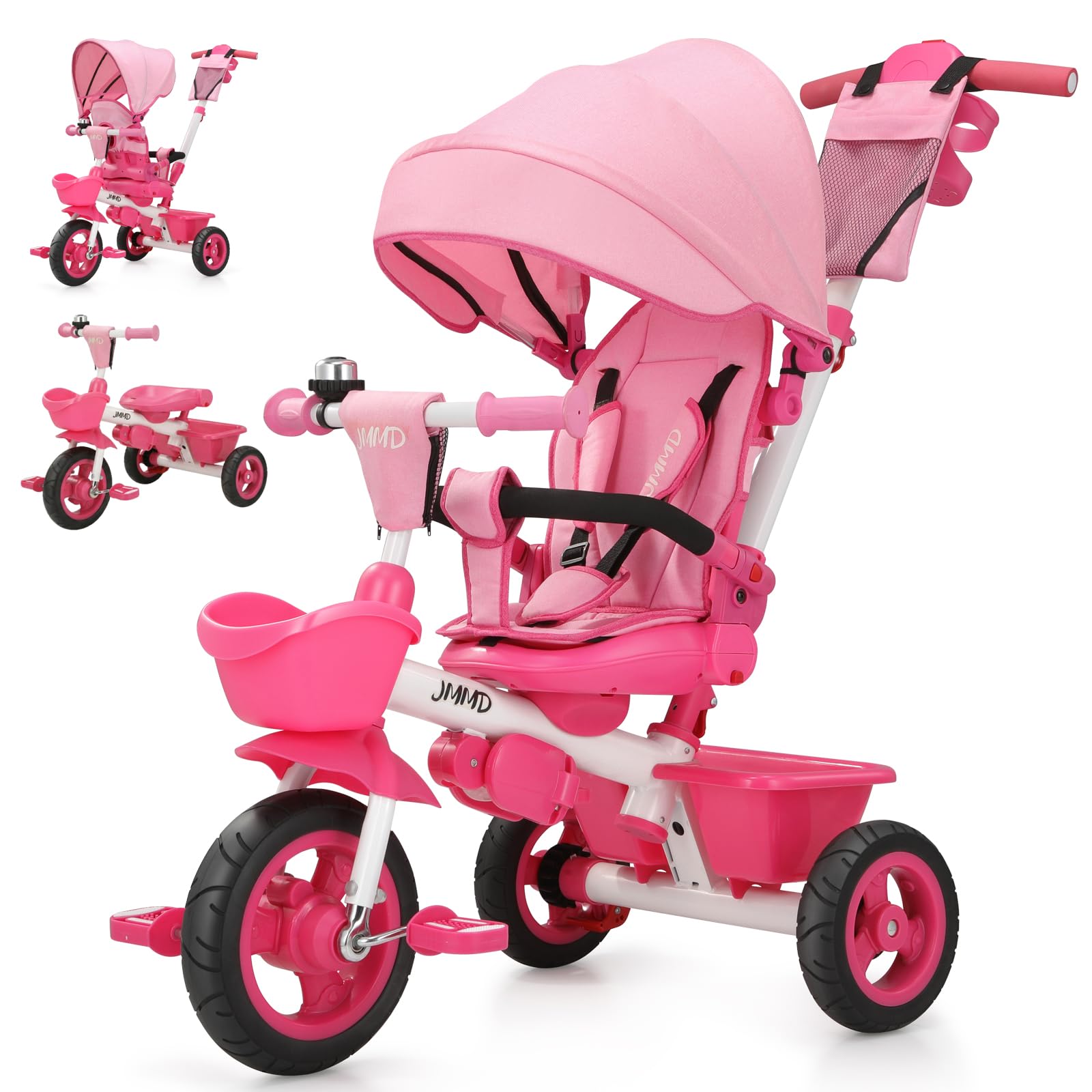 JMMD tricycle front view showing stable frame and comfortable seat