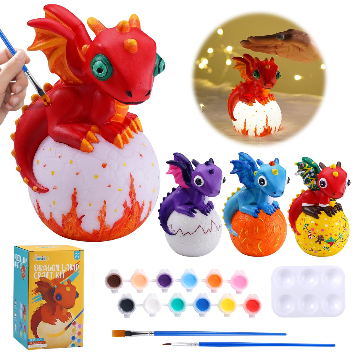JMMICO Paint Your Own Dragon Lamp Kit palette with 12 paints for creative play