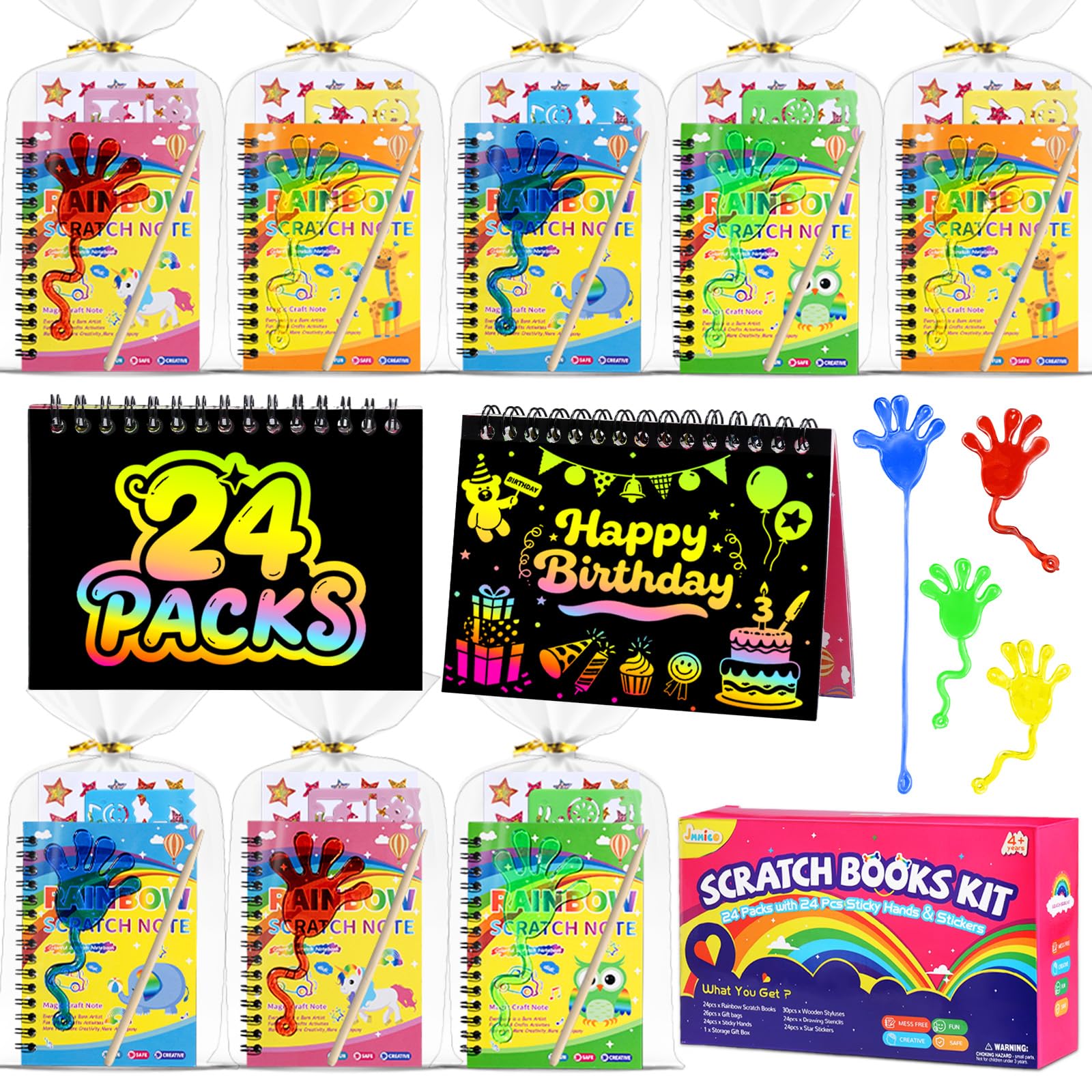 JMMICO scratch-art notebooks reveal rainbow colors for mess-free creativity.