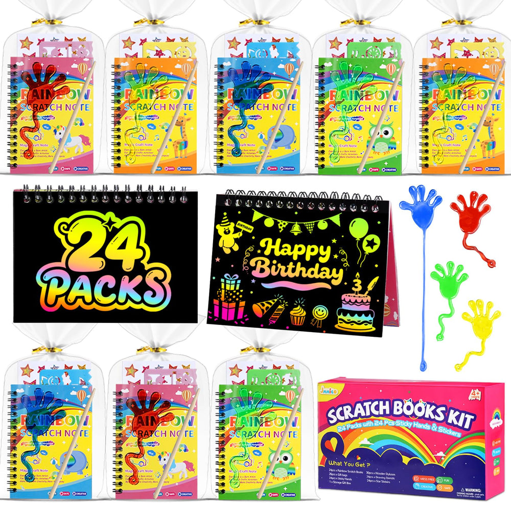 JMMICO scratch-art notebooks reveal rainbow colors for mess-free creativity.