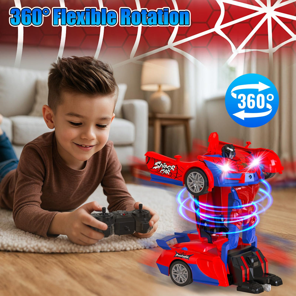JMOROCR Spider Transform robot form highlighting 360-degree play and interactive switching.