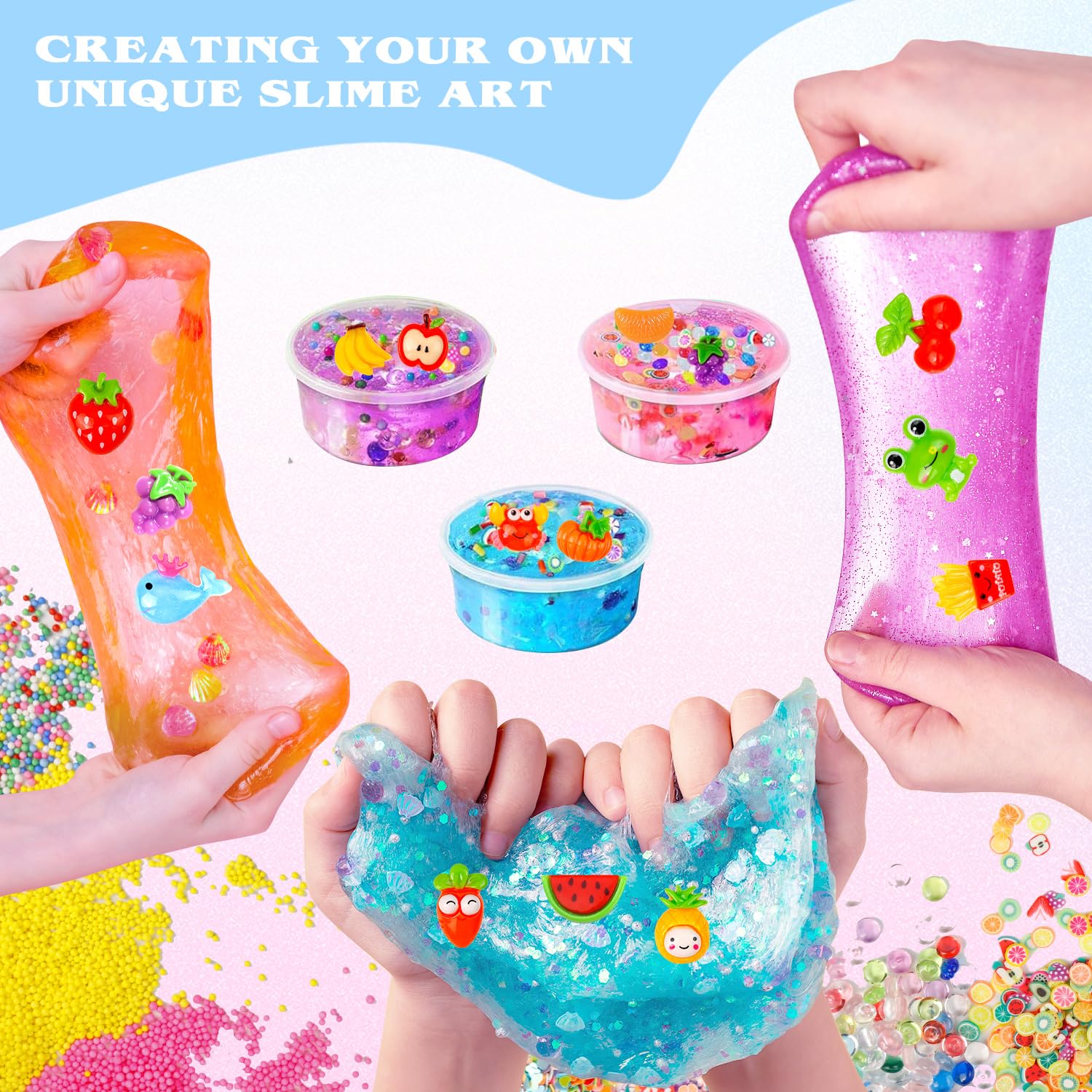 JMUQ fruit slices bring vivid colors to slime art.