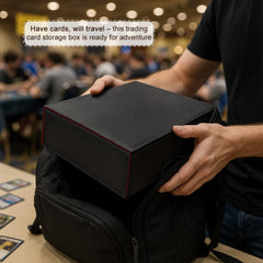 Four built-in stands showcase prized or graded cards on your desk.