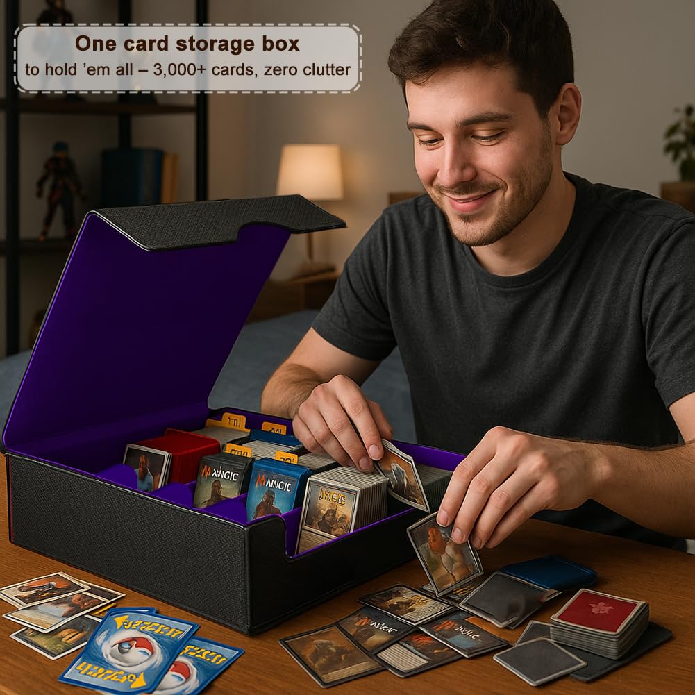 JNLODGE Trading Card Storage Box interior with adjustable dividers for organized collections.