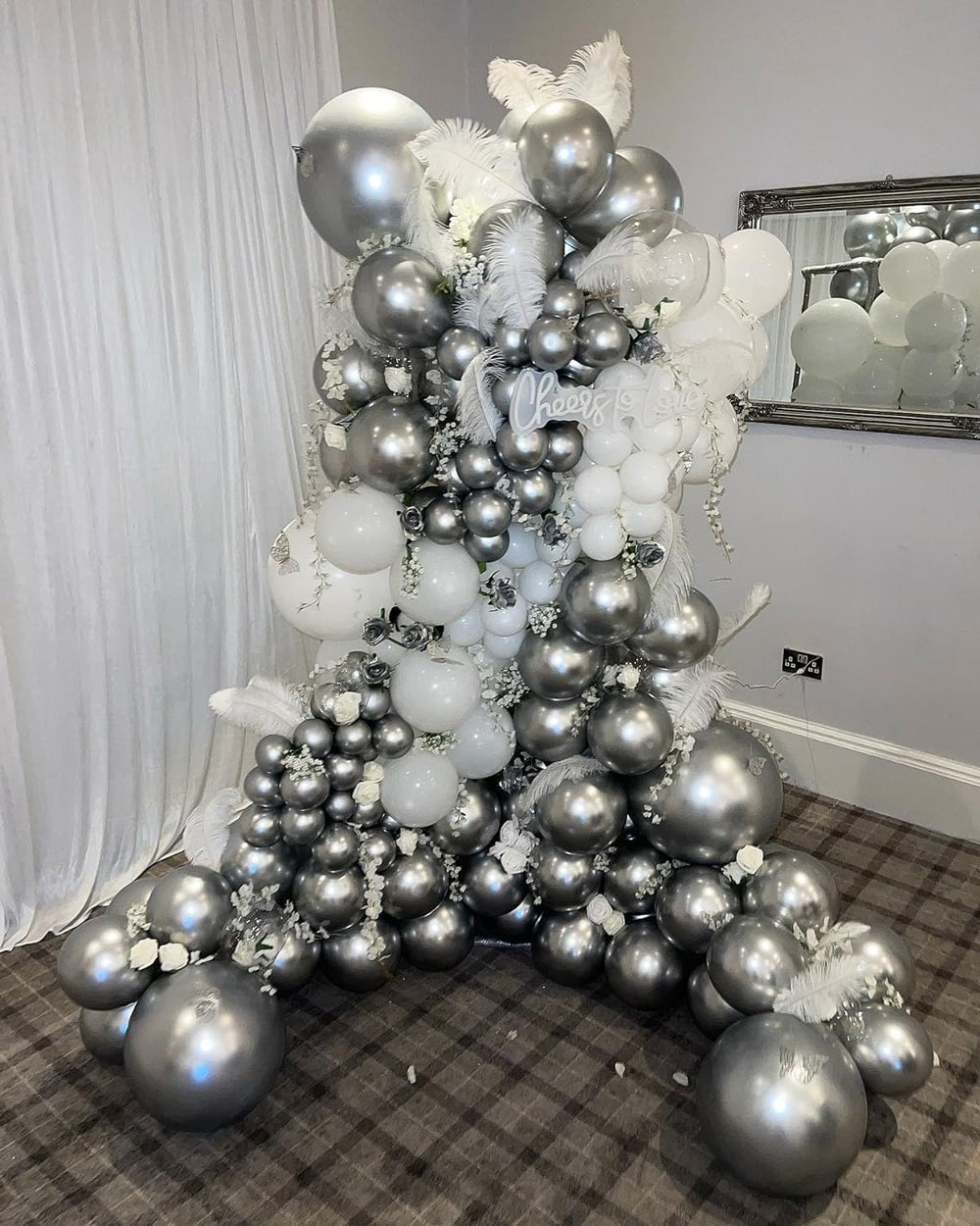 Jobkoo Disco Ball Arch Kit: 10-inch metallic silver balloons boost disco vibe