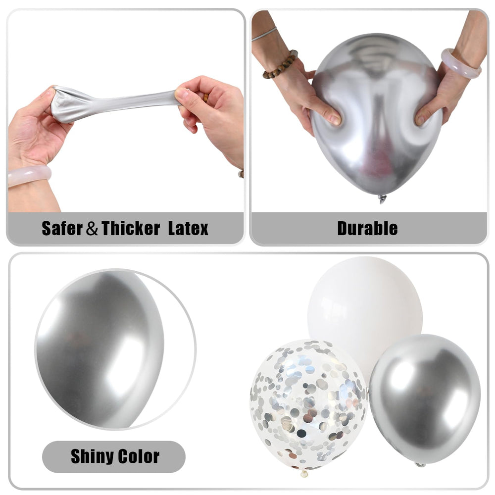Jobkoo Disco Ball Arch Kit: 10-inch white balloons balance the metallic shine