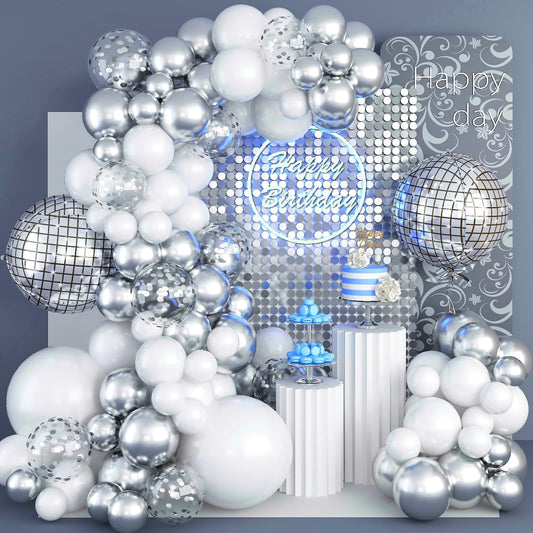 Jobkoo Disco Ball Arch Kit: 22-inch metallic disco balls add bold shine to the setup