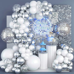 Jobkoo Disco Ball Arch Kit: 22-inch metallic disco balls add bold shine to the setup