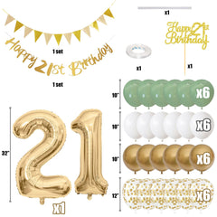 Jobkoo gold 21-number foil balloons provide a festive focal point.